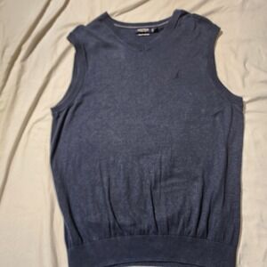 Nautica Sweater Vest V-Neck Sleeveless‎ Knit Luxury Performance Blue L